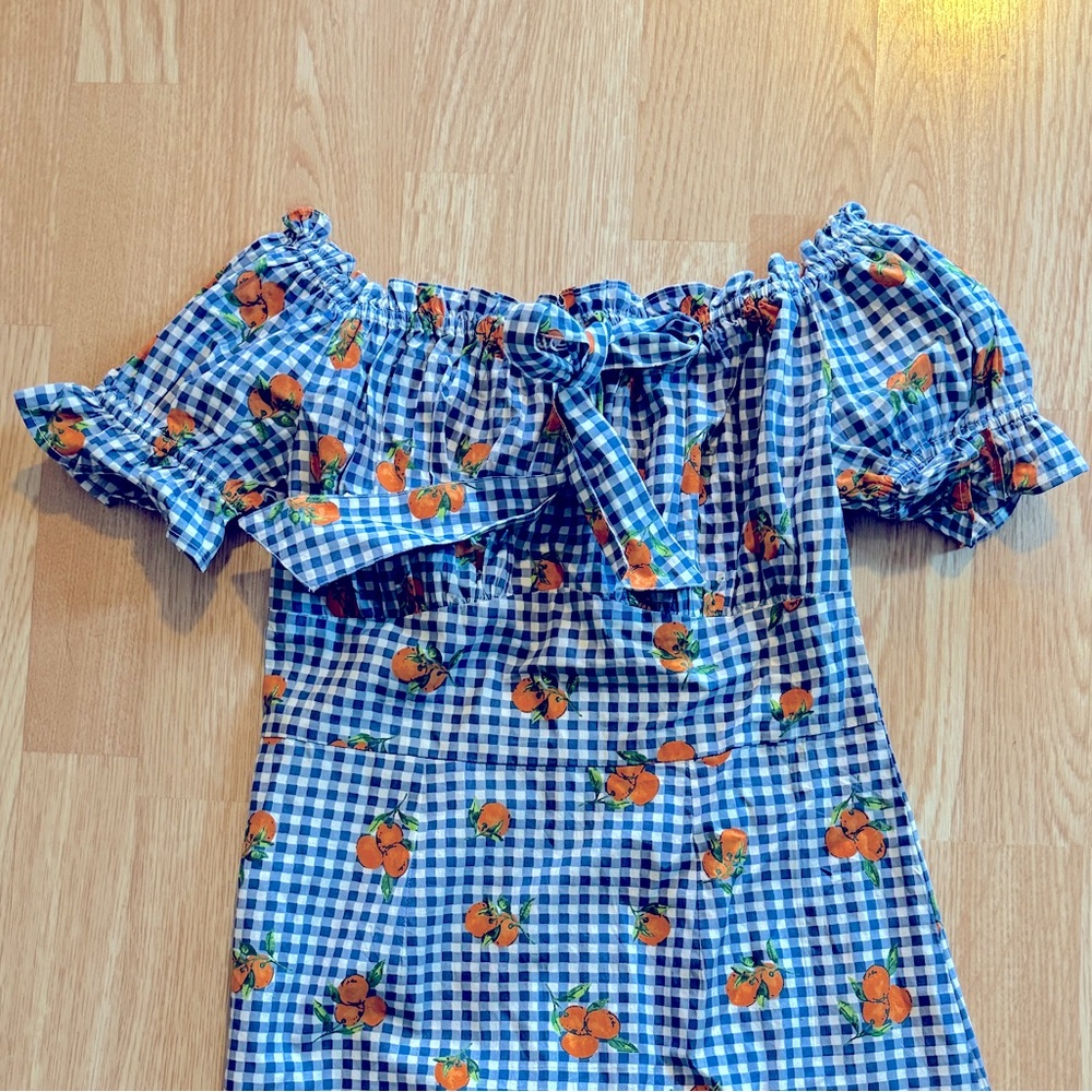 Off the shoulder Orange Gingham Pattern dress